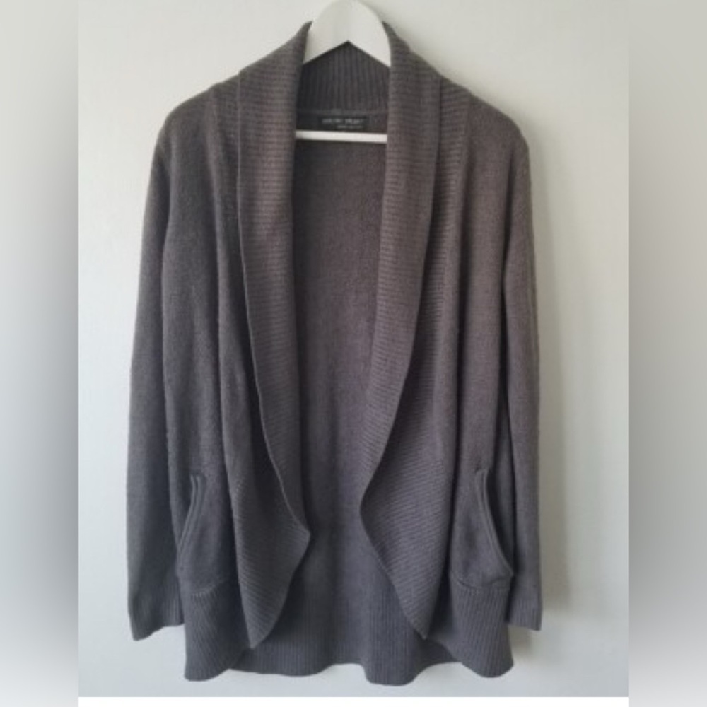 Barefoot Dreams women’s Sz M Cozy knit Lite Circle Cardigan CARBON/BLACK HEATHER